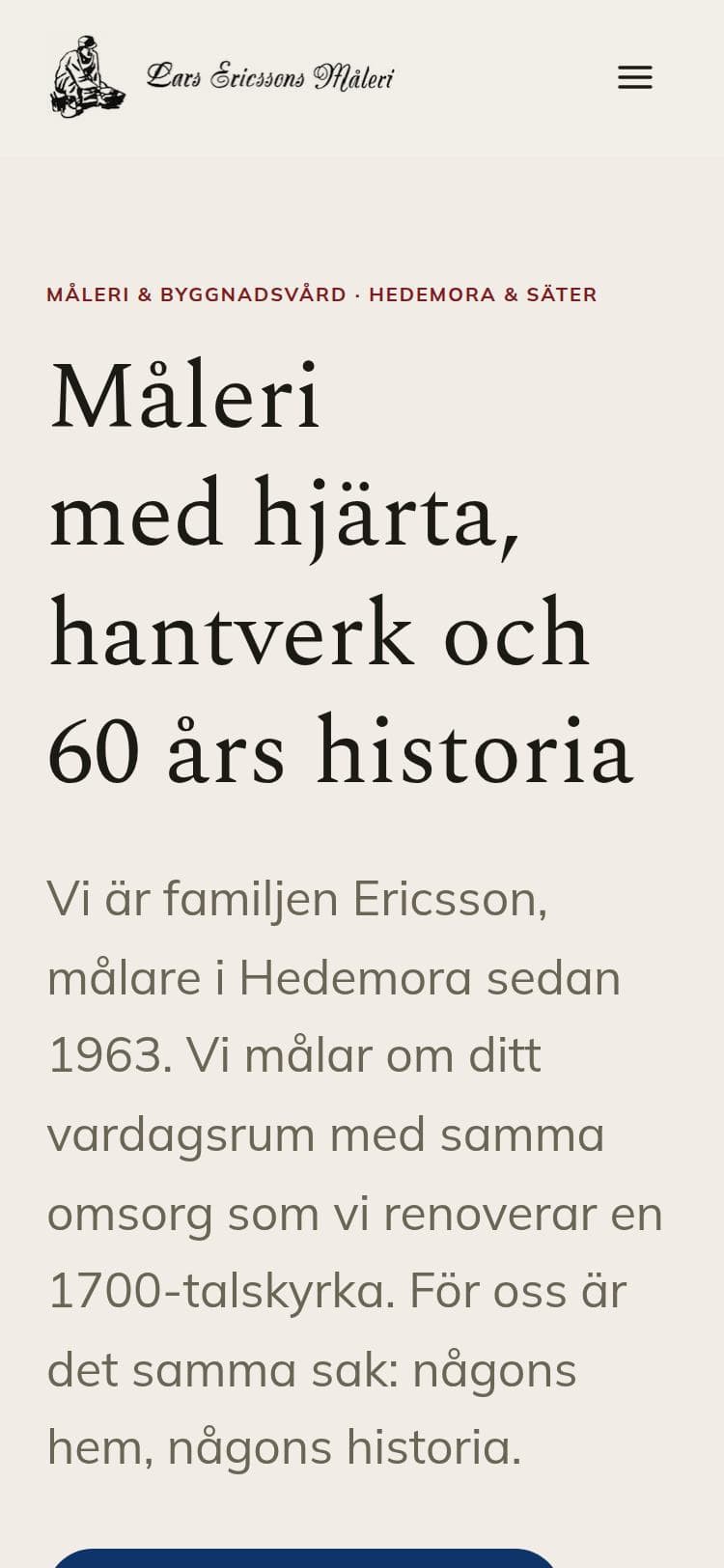 Ericssons Måleri — hemsida byggd av PolarWeb